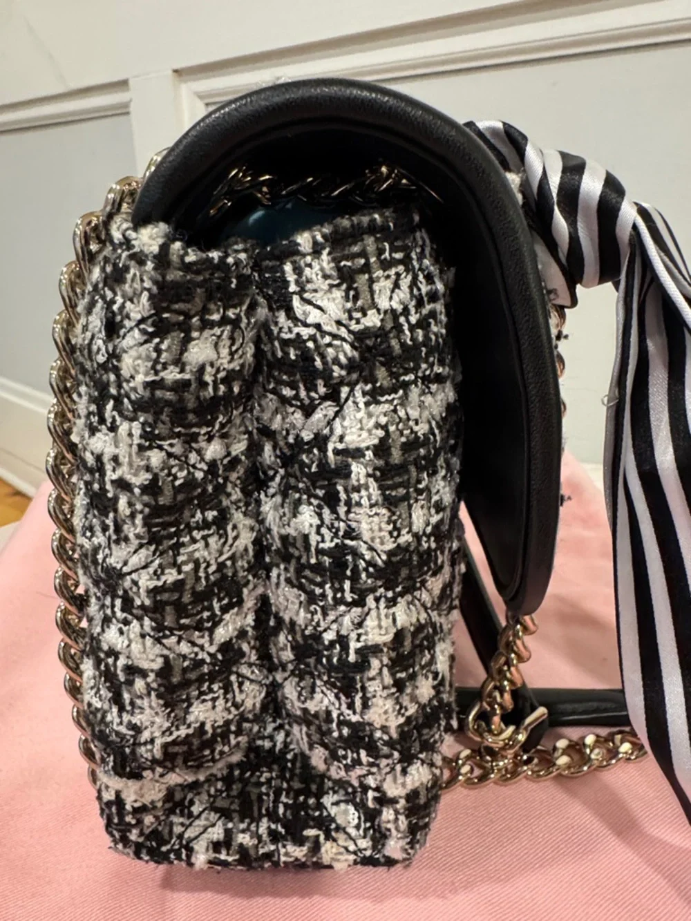 Kate Spade Bag Natalia Black & White Tweed Convertible  Shoulder Crossbody Bag